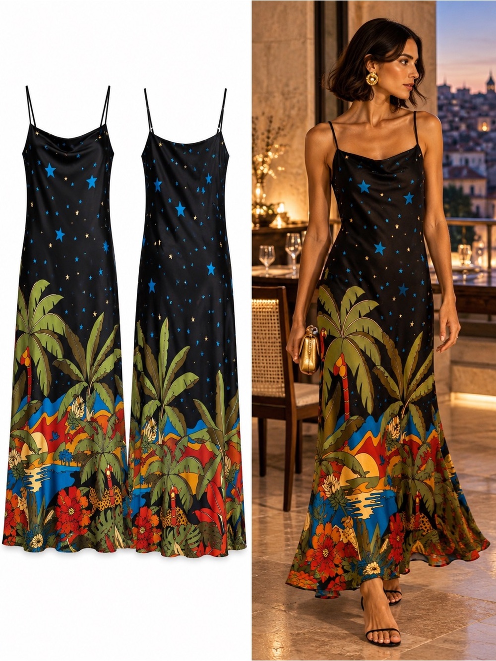 FARM Rio Anthropologie Copacabana Night Sky Maxi Slip Dress Size XS